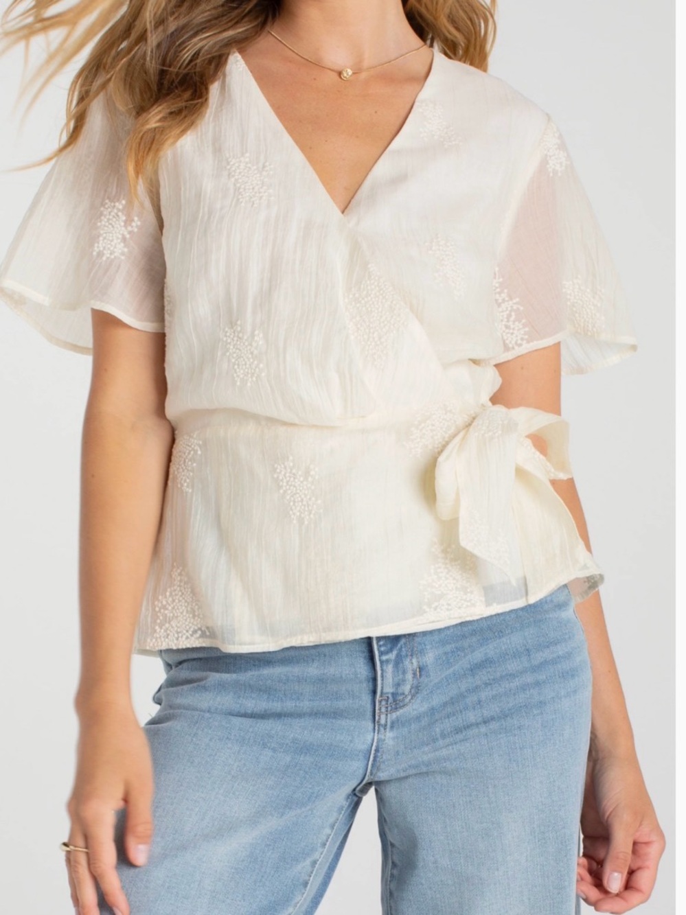 Liverpool Los Angeles Stitch Fix Wrap Front Woven Top w Tie Cream PM New $89